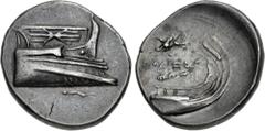 Greek LYCIA, Phaselis. Circa 250-221/0 BC. AR Stater (22.5mm, 10.33 g, 12h). Eukleas, magistrate. Prow of galley right, upper deck decorated with a thunderbolt; below, shrimp right / Stern of galley r