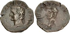 Roman Provincial IBERIA, Carthago Nova. Tiberius, with Gaius (Caligula) as Caesar. AD 14-37. Æ As (27mm, 11.53 g, 1h). Struck AD 31-37. Laureate head of Tiberius left / Bare head of Caligula left. ACI
