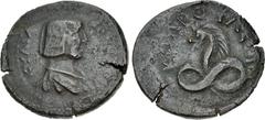 Roman Provincial PISIDIA, Codrula. Julia Domna. Augusta, AD 193-217. Æ (35mm, 20.55 g, 1h). Draped bust right / Serpent, with griffin's head and lion's mane, coiled left. von Aulock, Pisidiens 999 = S