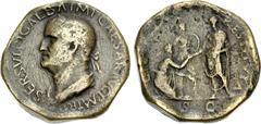 Roman Imperial Galba. AD 68-69. Æ Sestertius (33mm, 26.68 g, 5h). Rome mint, 7th officina. Struck circa December AD 68. SER SVLPI GALBA IMP CAESAR AVG P M TR P, laureate and draped bust left / LIBERTA