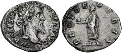 Roman Imperial Didius Julianus. AD 193. AR Denarius (18mm, 2.52 g, 12h). Rome mint. Laureate head right / Didius Julianus standing left, holding globe and volumen. RIC IV 3; RSC 15. Toned, deposits. N