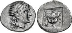Greek ISLANDS off CARIA, Rhodos. Rhodes. Circa 188-170 BC. AR Drachm (17mm, 2.85 g, 12h). 'Plinthophoric' coinage. Antigenes, magistrate. Radiate head of Helios right / Rose with bud to right; prow to