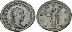 Roman Imperial Herennius Etruscus. As Caesar, AD 249-251. AR Antoninianus (24mm, 4.43 g, 12h). Antioch mint, 1st officina. Struck under Trajan Decius, AD 250-251. Radiate, draped, and cuirassed bust r