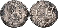 ITALY, Napoli (Regno). Filippo II di Spagna. 1554-1598. AR Mezzo ducato (33mm, 14.86 g, 3h). Giovanni Battista Ravaschiero, magistrate. Armored and draped bust right / Crowned coat-of-arms. CNI XX 380