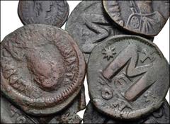 BYZANTINE. Lot of seven (7) mostly Æ Folles of Anastasius. Includes: Æ Follis. SB 19 (5) // Æ Half Follis. SB 24 // Æ Half Follis. SB 25. Average Fine, roughness. LOT SOLD AS IS, NO RETURNS. Seven (7)