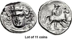 Lot of 11 coins. (386.1) THESSALY, Larissa. Mid to late 4th century BC. AR fourrée Drachm (20mm, 5.05 g, 3h). Head of the nymph Larissa three-quarter facing l., wearing pendant earring and plain neckl