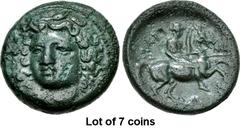 Lot of 7 coins. (393.1) THESSALY, Larissa. Late 4th - early 3rd centuries BC. Æ Dichalkon (19mm, 6.41 g, 5h). Head of the nymph Larissa three-quarter facing l., wearing circlet with wheat ears in her 