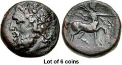 Lot of 6 coins. (420.1) THESSALY, Magnetes. 2nd century BC. Æ Tetrachalkon (19mm, 7.60 g, 12h). Laureate head of Zeus l., border of dots / [ΜΑΓNHTΩN] from lower l., r. up and circular, the centaur Chi