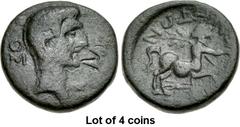 Lot of 4 coins. (426.1) THESSALY, Magnetes. Augustus. 27 BC-AD 14. Assarion (16mm, 3.63 g, 12h). [ΣΕΒΑΣΤ]ΟΣ from bottom r., up circular, head of Augustus r., banker’s mark, Z / [ΜΑΓ]ΝΗΤΩΝ from r., up 
