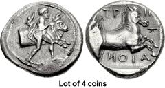 Lot of 4 coins. (776.1) THESSALY, Trikka. 2nd half of the 5th century BC. AR Hemidrachm (17mm, 2.66 g, 9h). Youthful hero, Thessalos, naked but for cloak and petasos over his shoulders, holding a band