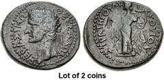 Lot of 2 coins. (920.1) THESSALY, Koinon of Thessaly. Divus Augustus. Died AD 14. Æ Tetrassarion (29mm, 18.32 g, 12h). Lykoutos, strategos. Struck under Tiberius. ΣEBAΣTHΩN ΘEΣΣAΛΩN, radiate head to l