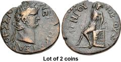 Lot of 2 coins. (942.1) THESSALY, Koinon of Thessaly. Nero. AD 54-68. Æ Triassarion (28mm, 12.61 g, 1h). Laouchos, strategos. NEPΩN KAIΣAP ΘEΣΣA[ΛΩ]N, laureate head right / ΛAOVXOV ΣT-PATHΓOV, Apollo 