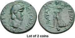 Lot of 2 coins. (944.1) THESSALY, Koinon of Thessaly. Nero. AD 54-68. Æ Diassarion (23mm, 7.99 g, 12h). Laouchos, strategos. NEPΩN KAI-ΣAP ΘEΣΣA[ΛΩN], laureate head right / ΛAOVXO-V ΣT-PATHΓO-[V], Nik