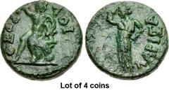 Lot of 4 coins. (948.1) THESSALY, Koinon of Thessaly. temp. Domitian. AD 81-96. Æ Assarion (13mm, 2.64 g, 7h). ΘEΣΣ[A]-ΛOI, Apollo seated left, raising right arm over his head / ΛAPIΣA, the nymph Lari