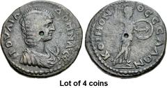 Lot of 4 coins. (973.1) THESSALY, Koinon of Thessaly. Julia Domna. Augusta, AD 193-217. Æ Tetrassarion (26mm, 10.57 g, 1h). Struck circa AD 211-217. IOYΛIA ΔOMNA • CЄ •, draped bust right; crescent on