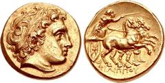 KINGS of MACEDON. Philip III Arrhidaios. 323-317 BC. AV Stater (18mm, 8.64 g, 1h). In the types of Philip II. Kolophon mint. Struck under Menander or Kleitos, circa 322-319 BC. Head of Apollo right, w