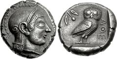 ATTICA, Athens. Circa 500/490-485/0 BC. AR Tetradrachm (23mm, 17.22 g, 5h). Head of Athena right, wearing crested Attic helmet decorated with small spiral on the bowl / Owl standing right, head facing