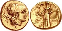 PTOLEMAIC KINGS of EGYPT. Ptolemy I Soter. As satrap, 323-305 BC. AV Stater (16mm, 8.51 g, 9h). In the name and types of Alexander III. Kyrene mint(?). Head of Athena right, wearing crested Attic helm