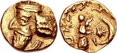 KINGS of PERSIS. Nambed (Namopat). 1st century AD. AV Unit (13mm, 2.21 g, 4h). Crowned bust left / “[nmwpt mlk’] BRH ’rthštr” in Aramaic, king standing right; star and crescent before. K&M -; Alram 60