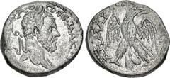 Roman Provincial PHOENICIA, Aradus. Macrinus. AD 217-218. BI Tetradrachm (25mm, 11.52 g, 12h). Laureate bust right, slight drapery on left shoulder / Eagle standing facing, head and tail right, with w