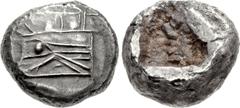 LYCIA, Phaselis. Circa 550 BC. AR Stater (19mm, 10.88 g). Prow of galley left, terminating in a forepart of a boar / Rough incuse punch. Cf. Heipp-Tamer series 1. EF, toned. Apparently unique. Propert