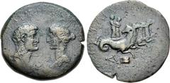 The Triumvirs. Mark Antony and Octavia. Late summer-autumn 38 BC. Æ Sestertius (34mm, 22.68 g, 2h). Fleet coinage. Uncertain mint in the Peloponese; L. Sempronius Atratinus, auger and consul designatu