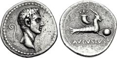 Civil War. AD 68-69. AR Denarius (19mm, 3.71 g, 6h). Uncertain mint in Spain or Gaul. Bare head of Augustus right; lituus to left / Capricorn right, with globe between hooves; cornucopia behind; AVGVS