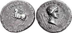 Galba. AD 68-69. AR Denarius (18mm, 3.38 g, 9h). Spanish mint (Tarraco?). Struck April- December AD 68. GALBA IMP, Galba on horseback left, raising right hand and holding reins with left / HISPANIA, l