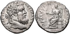 Pertinax. AD 193. AR Denarius (17mm, 3.04 g, 12h). Rome mint. Laureate head right / Ops seated left, holding grain ears and resting other hand on throne. RIC IV 8a; RSC 33. VF, slightly porous. If AD 