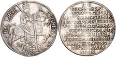 GERMANY, Sachsen-Albertinische Linie (Kurfürstentum). Johann Georg I. 1611-1656. AR Reichstaler (45mm, 28.83 g, 9h). On the Vikariat. Dresden mint. Dated 1619. Johann Georg on horseback right, holding