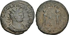 Roman Imperial Tacitus. AD 275-276. Double Antoninianus (21.5mm, 4.27 g, 12h). Antioch mint, 1st officina. 3rd emission, January-June AD 276. Radiate, draped, and cuirassed bust right / Tacitus standi