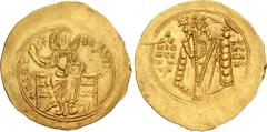 Byzantine Alexius I Comnenus. 1081-1118. AV Hyperpyron (31mm, 4.41 g, 6h). Constantinople mint. Struck 1092/3-1118. Christ Pantokrator enthroned facing / Alexius standing facing, wearing crown and chl