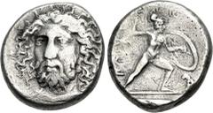 Greek DYNASTS of LYCIA. Perikles. Circa 380-360 BC. AR Stater (19.5mm, 9.49 g, 5h). Struck circa 380-375 BC. Head of Perikles facing slightly left, drapery around neck / Warrior, nude but for crested 