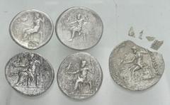 Large Lots GREEK. Northern Greece. Lot of five (5) AR Tetradrachms of Alexander III (or his successors). Includes: Lesbos (chipped) (1) // Lycia, Phaselis (1) // Pamphylia, Perge (2) // other (1). Ave