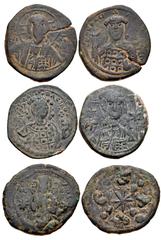 BYZANTINE. Lot of three (3) Æ Folles from Nicephorus III to. Includes: Constantine X Ducas. Æ Follis. Constantinople mint. Facing bust of Christ Pantokrator / Bust of Constantine X facing, holding cro