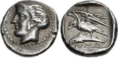 Greek PAPHLAGONIA, Sinope. Circa 410-350/30 BC. AR Drachm (18mm, 5.97 g, 5h). Head of nymph left, wearing sphendone / Sea-eagle on dolphin left; all wihtin incuse square. RG 17; HGC 7, 389. Lightly to