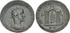 Roman Provincial SELEUCIS and PIERIA, Antioch. Volusian. AD 251-253. Æ Octassarion (30mm, 16.36 g, 5h). Radiate and draped bust right, seen from the front / Portable tetrastyle shrine enclosing statue