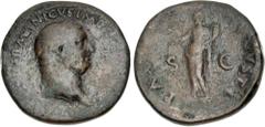 Roman Imperial Vitellius. AD 69. Æ Sestertius (33.5mm, 25.49 g, 6h). Rome mint. Struck circa late April-20 December. Laureate head right / Pax standing left, holding olive branch and cornucopia. RIC I