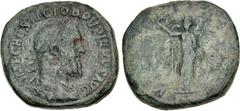 Roman Imperial Pupienus. AD 238. Æ Sestertius (30mm, 20.46 g, 12h). Rome mint. 1st emission. Laureate, draped, and cuirassed bust right / Victory standing left, holding wreath and palm frond. RIC IV 2