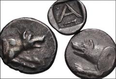 GREEK. Central & Southern Greece. Lot of three (3) AR of Argolis, Argos. Includes: Circa 330-270 BC. AR Obol. BCD Peloponnesos 1080.1 (this coin) // AR Triobol. BCD Peloponnesos 1094 // Circa 90-40 BC