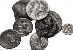 CELTIC. Miscellaneous. Lot of eight (8) AR, BI, and Potin. Includes: EASTERN EUROPE, Imitating Philip II of Macedon. AR Drachm // Imitating Philip II of Macedon. Fourrée Drachm // Imitating Philip III