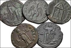 ROMAN. Provincial. Lot of five (5) bronzes of Elagabalus and Severus Alexander from Tomis. Includes: Elagabalus. Æ Tetrassarion. Laureate, draped, and cuirassed bust right / Aphrodite standing right; 