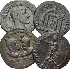 ROMAN. Provincial. Lot of four (4) bronzes of Maximinus I and Philip II from Tomis. Includes: Maximinus I. Æ Tetrassarion. Laureate, draped, and cuirassed bust right / Ares standing left, holding spea