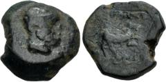 Oriental Greek BAKTRIA, Greco-Baktrian Kingdom. Euthydemos I Theos Megas. Circa 225-200/195 BC. CU Hemichalkous (22mm, 1.87 g, 12h). Aï Khanoum mint. Struck circa 225-208/6 BC. Bearded head of Herakle
