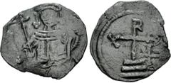 Early Medieval CRUSADERS, Cyprus. Richard. King of England, 1189-1199. Æ Tetarteron (17mm, 0.63 g, 12h). Crowned facing bust, holding cross-tipped scepter and globus cruciger / Cross on three steps; a
