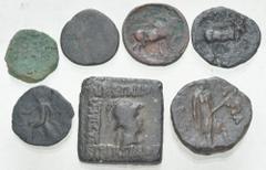 Large Lots MIXED. Greek - Oriental Greek. Lot of seven (7) Seleukid and Baktrian bronze issues. Includes: various issues. Average Fine. LOT SOLD AS IS, NO RETURNS. Seven (7) coins in lot.
