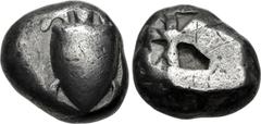 Greek ISLANDS off ATTICA, Aegina. Circa 525-475 BC. AR Stater (17.5mm, 12.04 g). Sea turtle, head in profile, with thick collar and [row of dots down its back] / Incuse square of 'Union Jack' pattern 