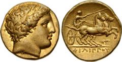 Greek KINGS of MACEDON. temp. Philip II – Alexander III. Circa 340/36-328 BC. AV Stater (17mm, 8.58 g, 1h). In the name and types of Philip II. Pella mint. Laureate head of Apollo right / Charioteer d