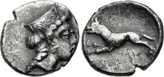 Greek ARGOLIS, Argos(?). Circa 370-350 BC. AR Hemidrachm (15mm, 2.54 g, 8h). Head of Hera right, wearing ornamented stephane / Wolf left. CNG E-583, lot 125; CNG 81, lot 2424; Naville Numismatics 1, l