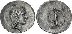 Greek TROAS, Ilion. Circa 185-50 BC. AR Tetradrachm (37mm, 15.02 g, 12h). Apemantos, president of the aonothetai. Helmeted head of Athena right / The Palladion: Athena Ilias standing right, holding di